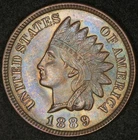1889 INDIAN HEAD CENT LUSTROUS UNCIRCULATED BOLD COLOR TONED