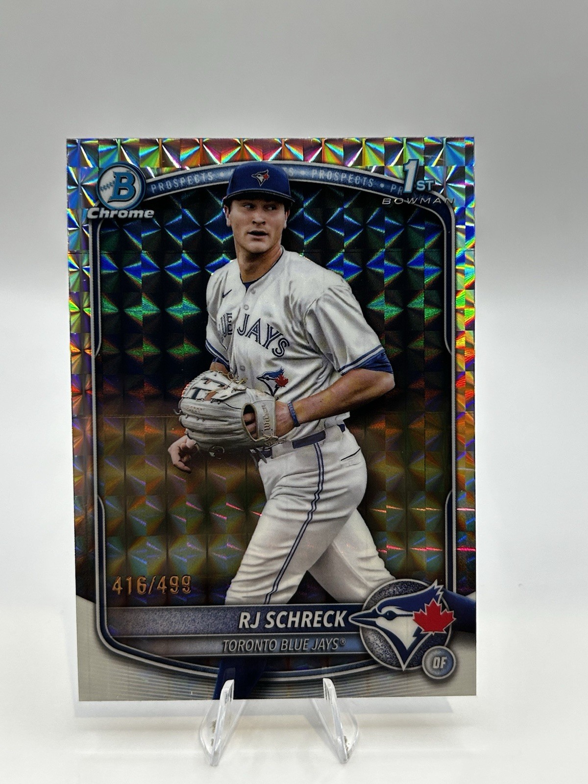 2025 Bowman Chrome RJ Schreck Geometric Refractor 1st Prospect /499 Blue Jays