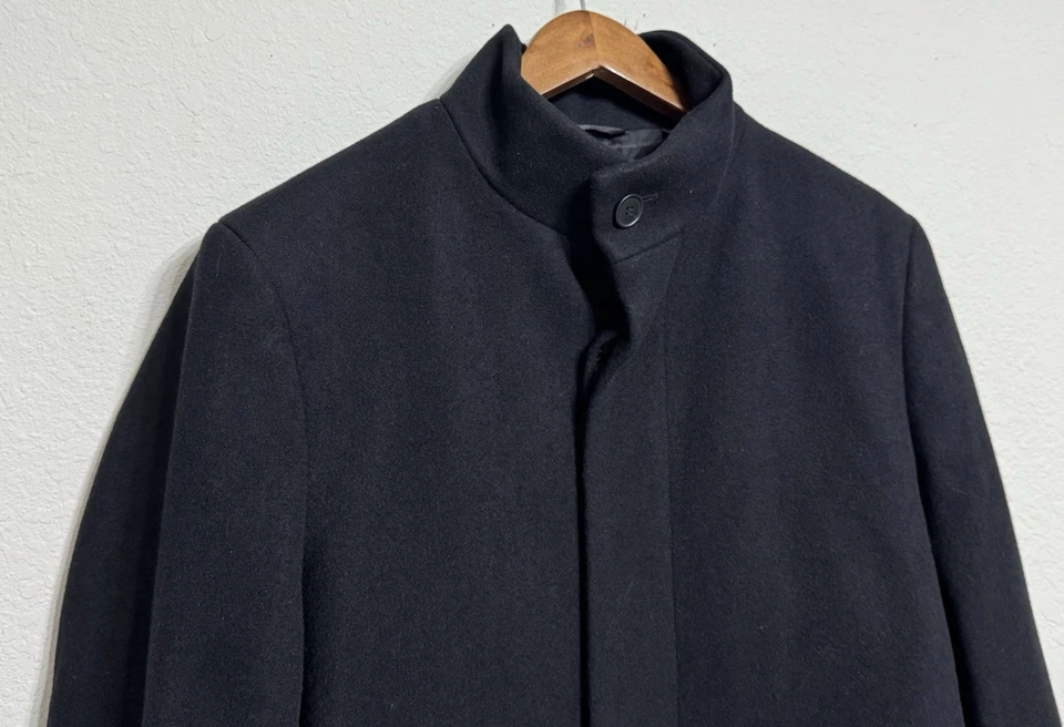 Theory Mens XL Belvin Urban Melton Black Wool Cashmere Blend Coat Business - Image 3 of 4
