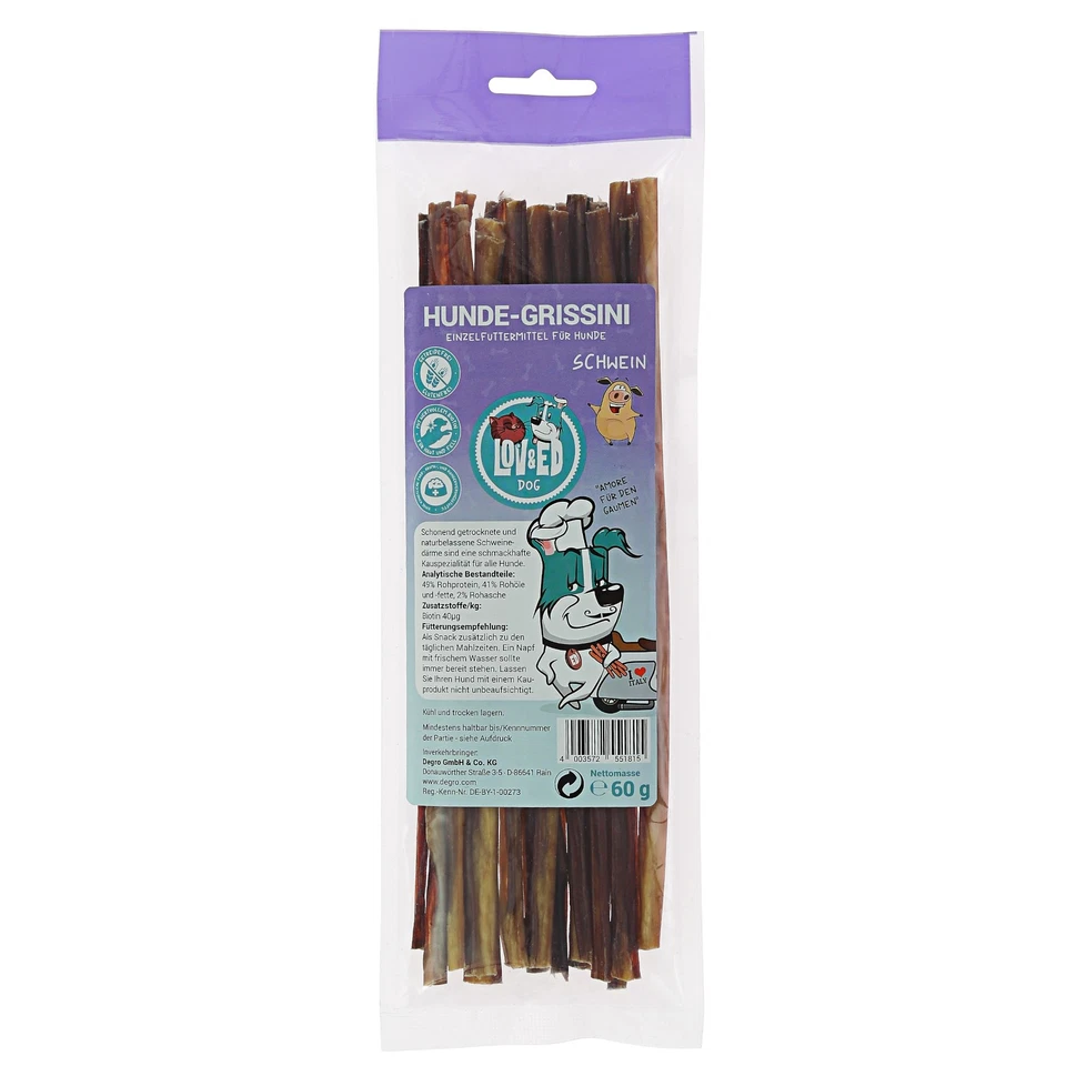 Lov&Ed Hunde-Grissini, 60 g - Kausnack mit Schwein Snack Hundesnack Hund Kauen