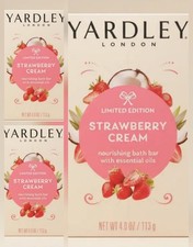 3 Yardley London Limited Edition STRAWBERRY CREAM Nourishing Bath Bars 4oz Each
