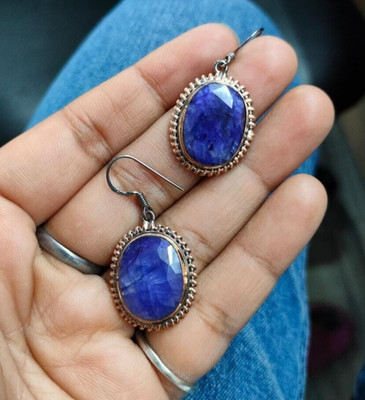 Lab Created Sapphire Oval Dangle Earrings 925 Silver Rose Gold Plated Jewelry