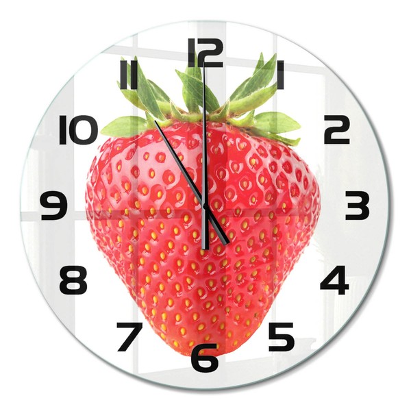 Runde Moderne Wanduhr Aus GehäRtetem Glas Erdbeere Schwarze Zeiger Fi60 Cm-image