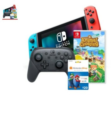 Nintendo Switch Bundle Animal Crossing, Pro Controller, Neon Red