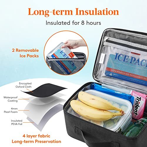 Freezable Lunch Box, Insulated Reusable Lunch Bag with 2 Ice Packs, Mini Black - Picture 3 of 6