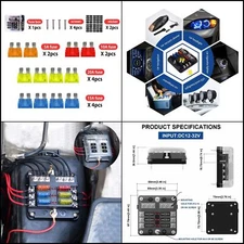6-Way 12V Fuse Box Blade with LED Warning Indicator, Damp-Proof