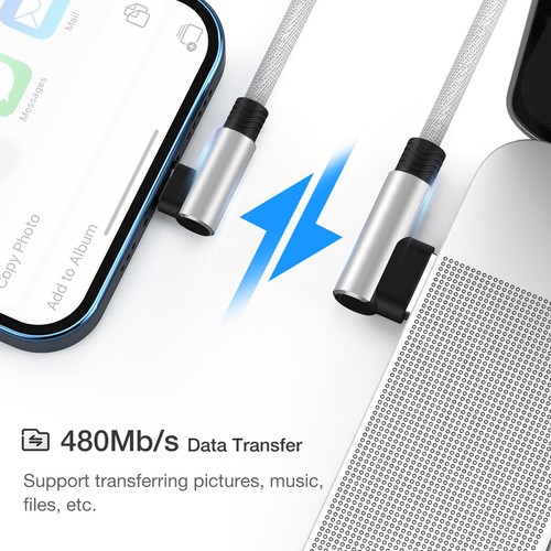 Câble USB 90 degrés angle droit chargeur rapide cordon de données pour iPhone 13 14 Pro iPad - Photo 5 sur 16