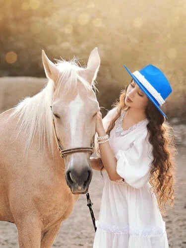 Sombreros de Fieltro Panamá Clásicos Ala Ancha Fedoras Vestido Sombrero Talla Única Azul Real Foto 2 de 4