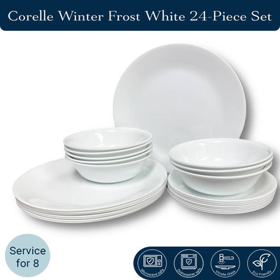 Corelle Winter Frost White 24 pcs Dinnerware Livingware Dinner Set for 8