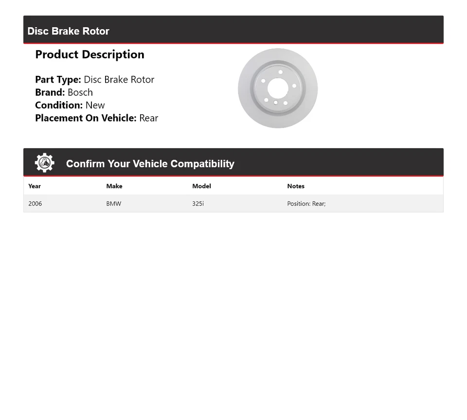 Rotor de freno de disco trasero QuietCast Bosch 2006 BMW 325i Foto 2 de 4