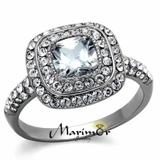 2.55Ct Halo Cushion Cut Zirconia Stainless Steel Engagement Ring Women's Sz 5-10