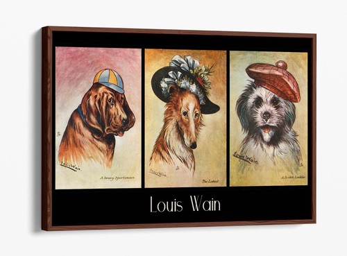 LOUIS WAIN, THREE DOGS PRINT -DEEP FLOAT EFFECT FRAMED CANVAS WALL ART PRINT - Picture 2 of 12