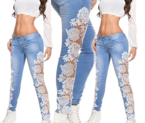 Jeans Pantaloni Donna con Pizzo Woman Denim and Lace Jeans JEA007 | eBay