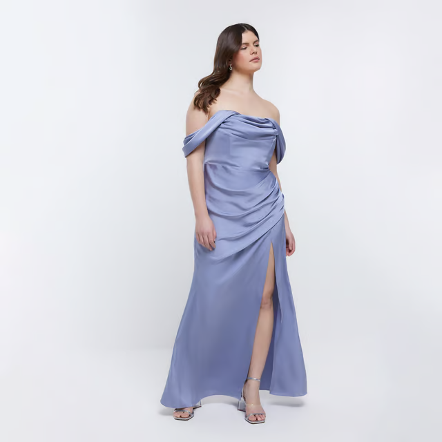 NEW with Tags: River Island Womens Bardot Maxi Dress Blue Bridesmaid UK  Size 10