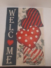 NEW Home  Garden 1pc Double Sided Valentines Welcome W/Hearts Garden Flag 12x18