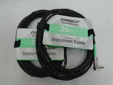 TWO 20' CHROMACAST 1/4" INSTRUMENT RIGHT ANGLE GUITAR BASS INSTRUMENT CABLES