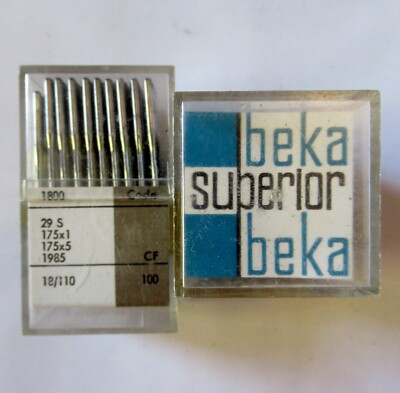 Karton 100 Beka Nähmaschinennadeln 18/110 System 1985, 175x1, 175x5, 29 S (1)