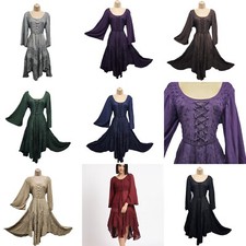 Bohemian Dress Embroidered Flared Asymmetric Long Bell Sleeve One Size 12 14 16