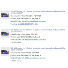 US 300x 1ml roll on bottles mteal roller balls for Essential Oils Blue, Green