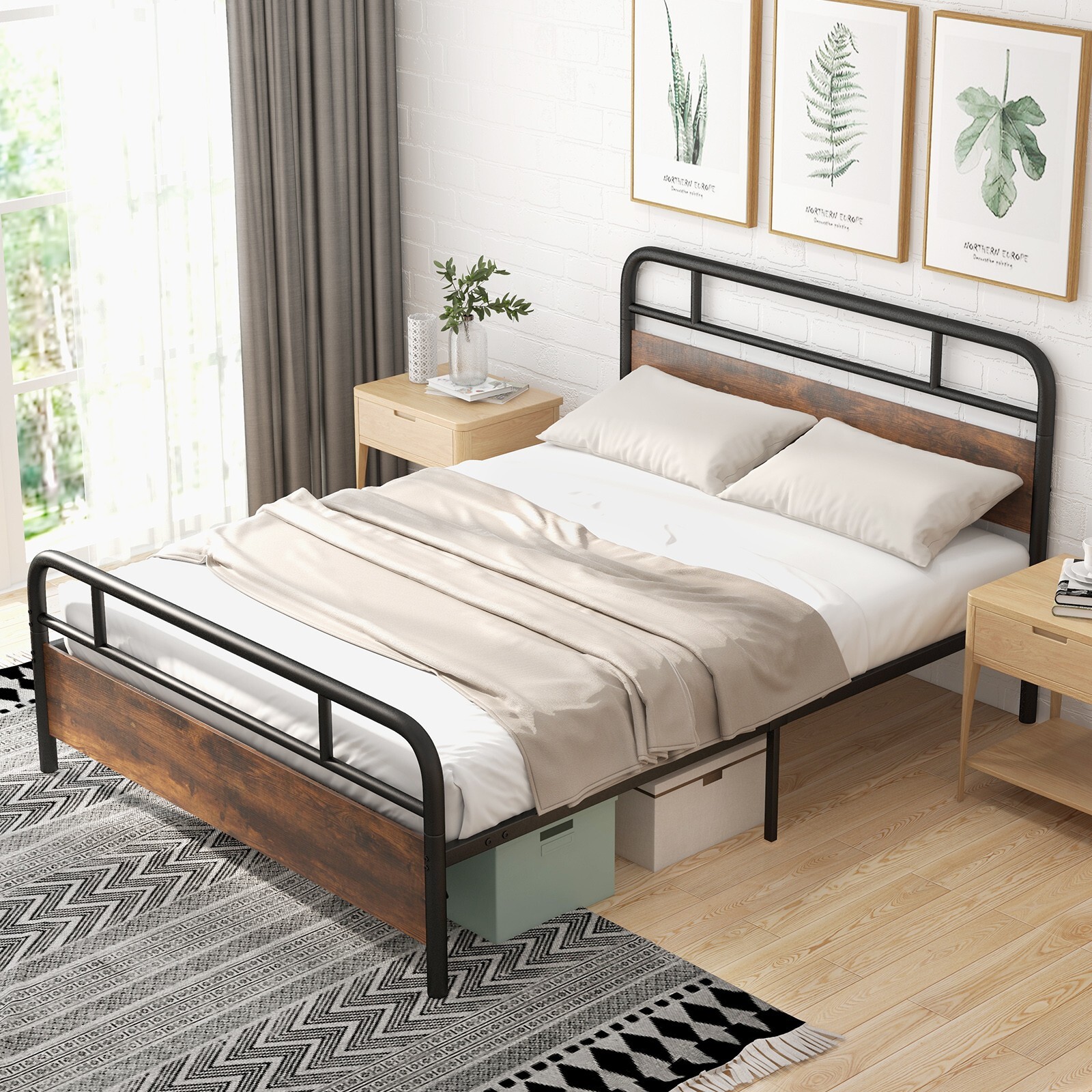 King Size Bed Frame w/ Headboard & Footboard Heavyduty Metal Platform