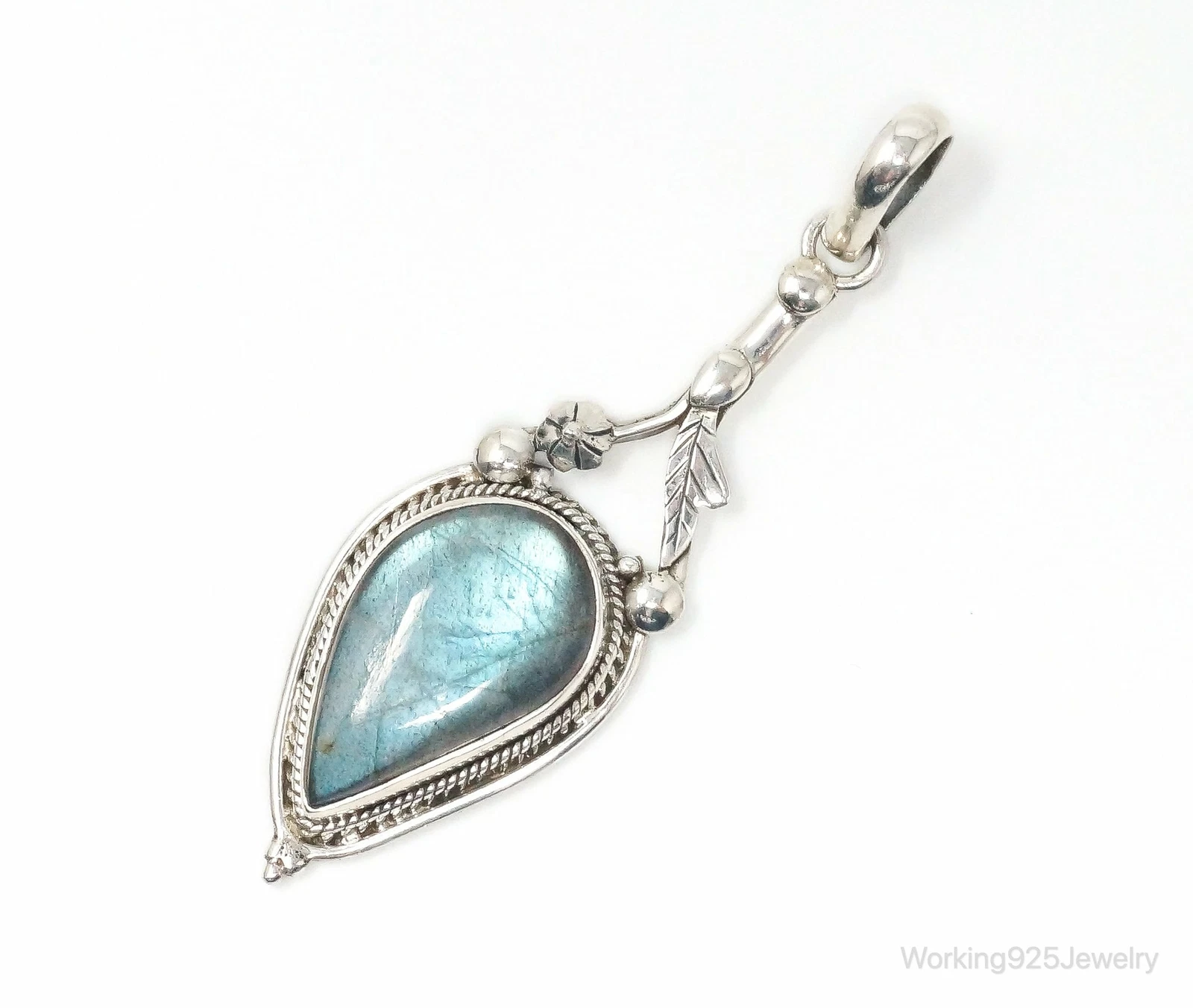 Grand pendentif en argent massif labradorite créateur bijoutier suprême