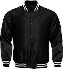 Baseball Letterman College Varsity Style Black Satin Bomber Handmade Jacket