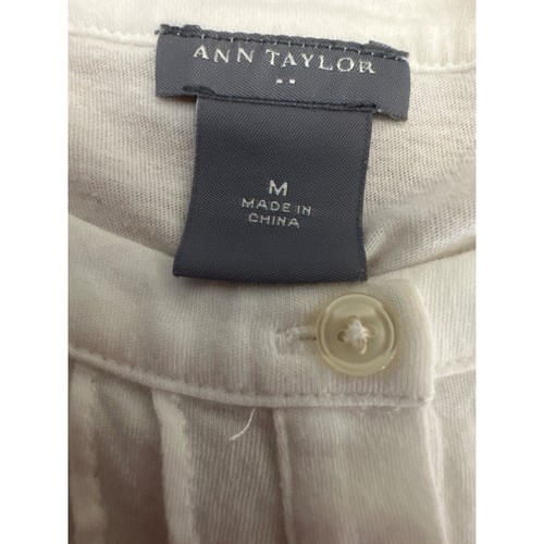 Ann Taylor 100% Cotton Sheer White Crew Neckline Button Up Casual Blouse Size M - Picture 7 of 10