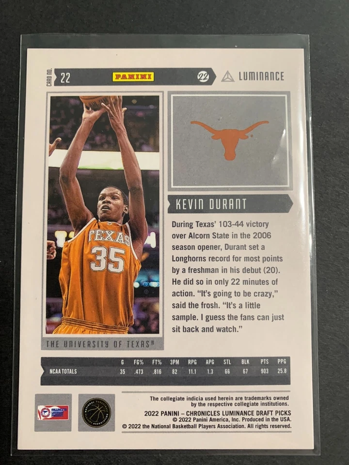 2022-23 Chronicles Luminance Draft Kevin Durant Blue /99 - Image 2 of 3