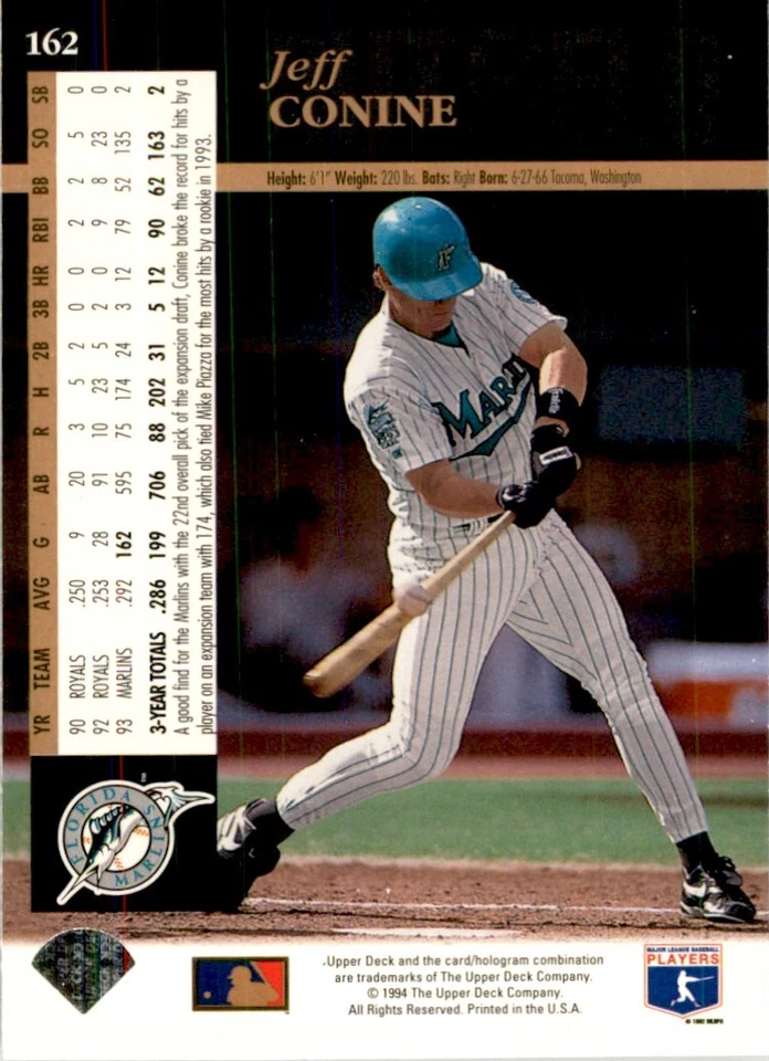 1994 UPPER DECK* JEFF CONINE FLORIDA MARLINS #162 - Image 2 of 2