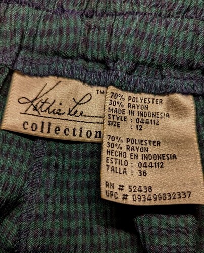 KATHIE LEE Black Green PULL ON Pants ELASTIC WAIST Checkered Women's Size 12 - 第 3/8 張圖片