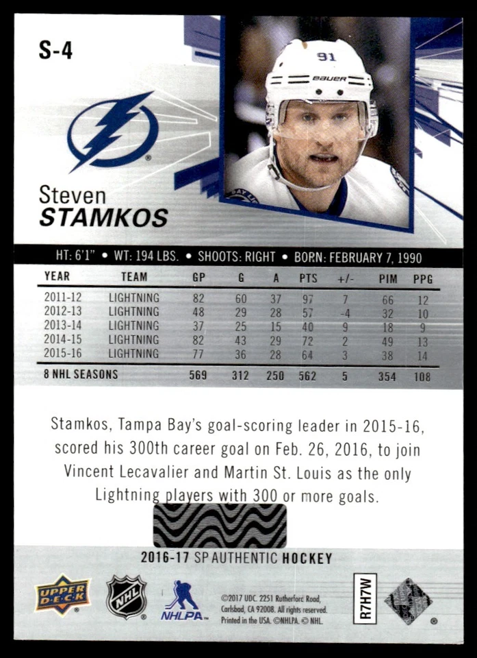 2016-17 SP Authentic Spectrum FX Steven Stamkos Tampa Bay Lightning #S-4 - Image 2 of 2