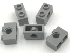 Lego 5 New Light Bluish Gray Technics Bricks Blocks 1 x 2 with Hole Parts