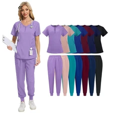 Stretchable Medical Scrub Set: Zippered Tops & Jogger Pants, Light Workwear