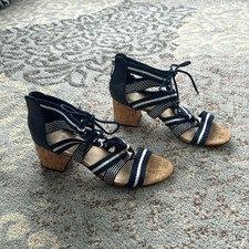 Nine West Ghobio Cork Heel Dress Sandals Navy White 9