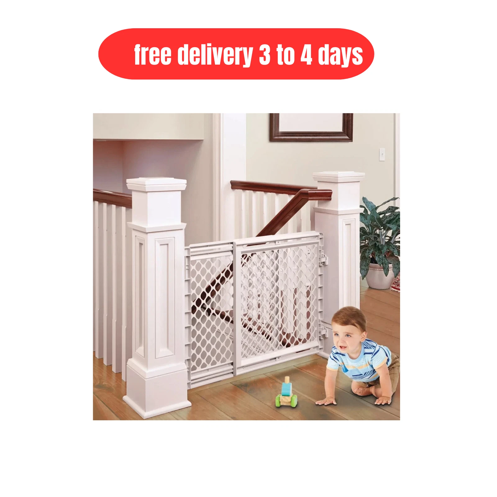 Toddleroo by North States 27"-41" Stairway Secure Baby Safety Gate, Soft White P