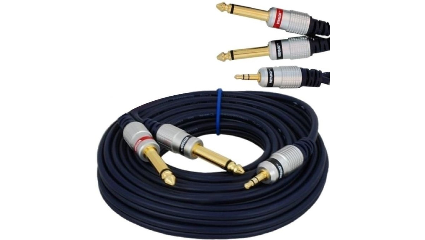 Кабель VITALCO MK71 Audio mini Jack 3,5 мм Стерео (wtyk) / 2x Jack 6,3 мм Моно (wty