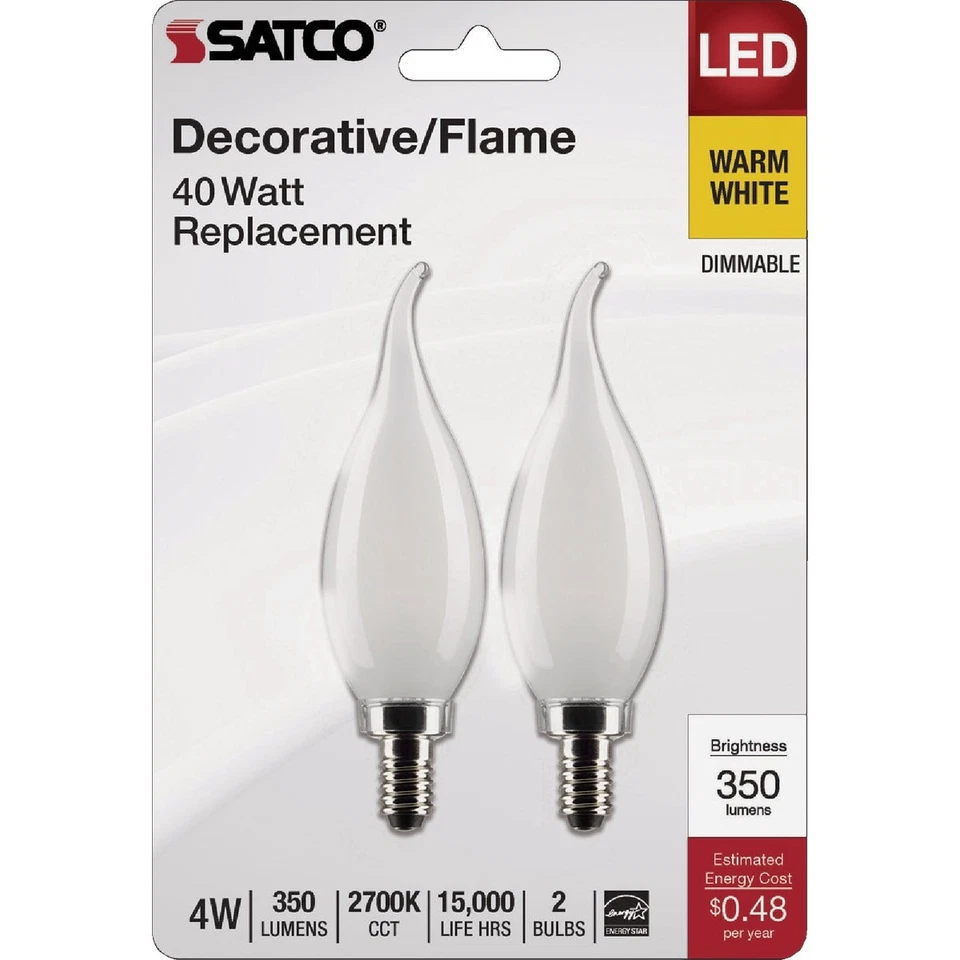 Satco 40W Equivalent Warm White Frosted CA10 Candelabra LED Decorative Light - Image 2 of 4