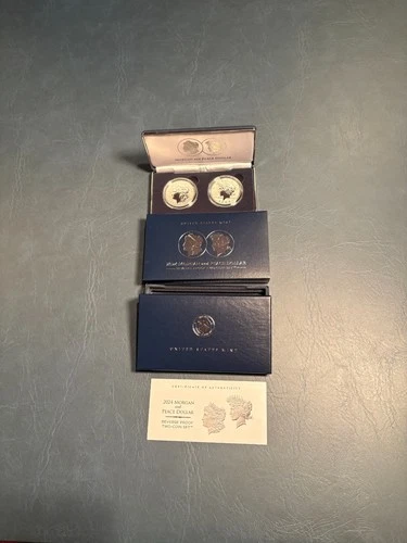 2024-S Morgan and Peace Dollar Reverse Proof Two-Coin Set OGP COA