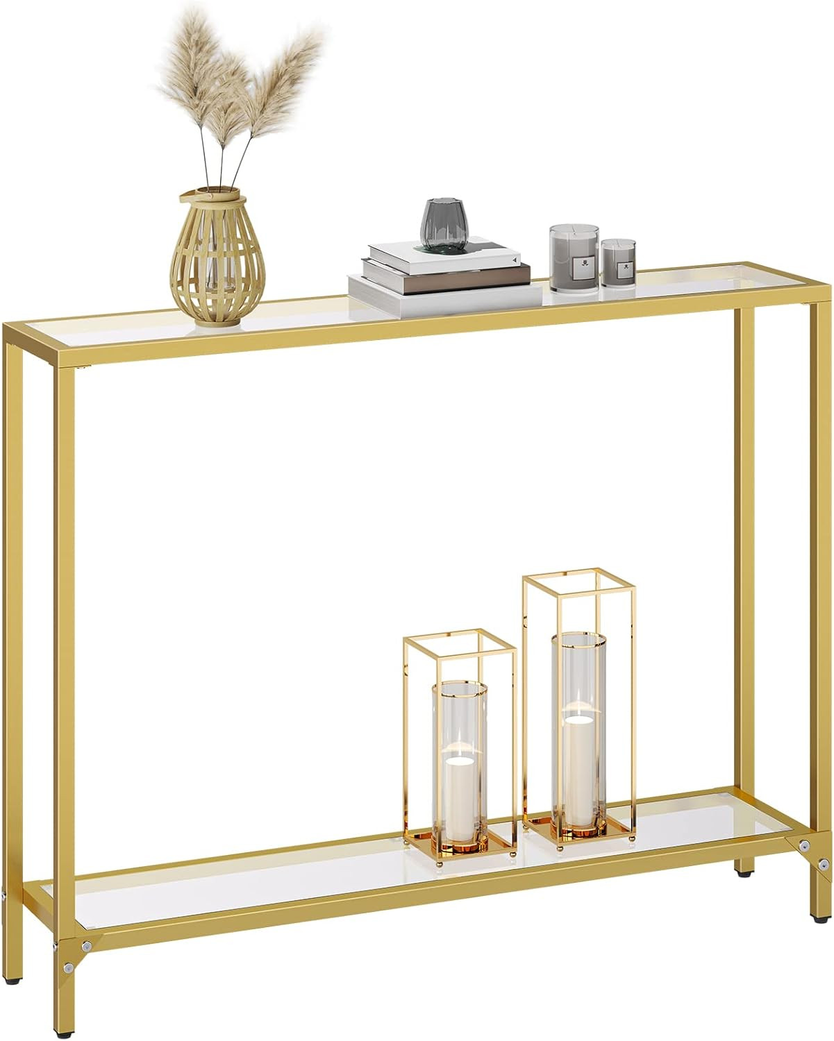 HOOBRO 39.4" Gold Console Table, Tempered Glass Sofa Modern 