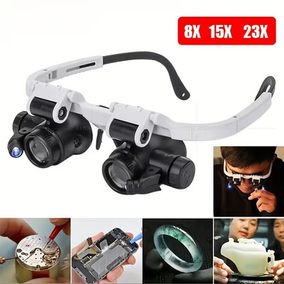 High Magnification LED Magnifying Glass 8x, 15x, 23x, Dual Head Precision - New