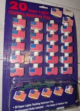 Vintage  20 Super Lights Flashing American Flag Flags W/Replacement bulbs NEW