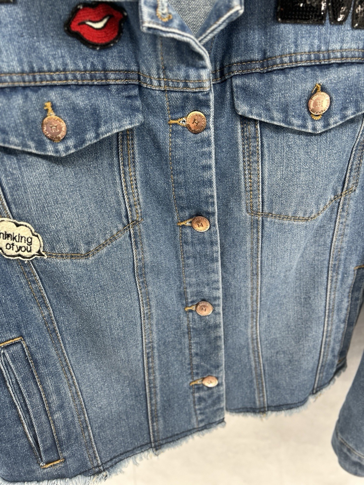 Highway Patchwork Cropped Jean Jacket Juniors XL … - image 6