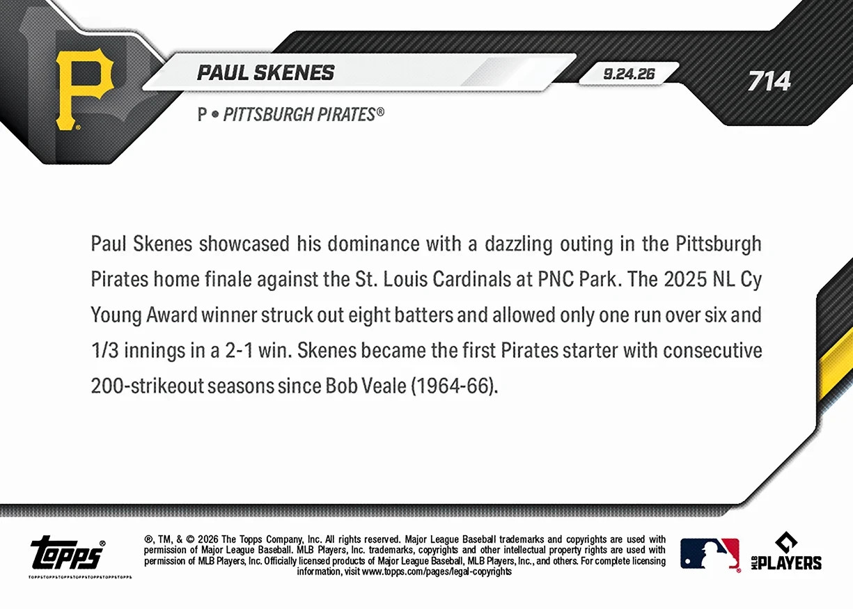 2026 Topps Now Paul Skenes Dual Patch Auto Gold 1/1 CHANCE Presale view 3