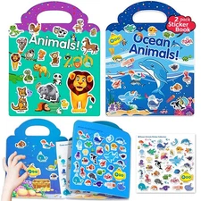 Reusable Sticker Books for Kids, 2 Sets Travel Removable Toddler Sticker Book...
