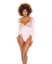 Teddy Bodysuit Rose Nylon Spandex Lace Maria Ribbed Knit Lace Teddy Crystal