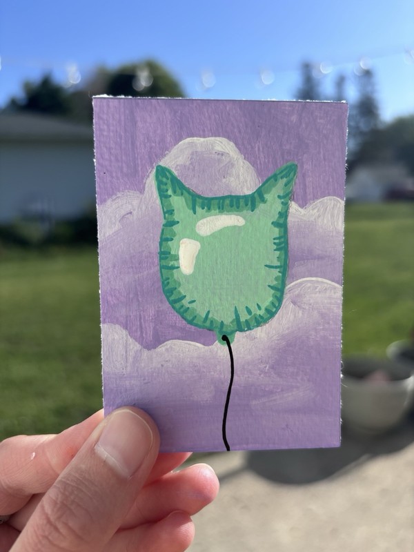 ACEO Original, Cat Balloon, Acrylic Painting