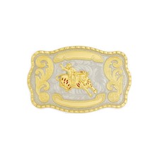 1 1/2" Big Gold Bull Rider Western Belt Buckle - Style 2. 5 1/2" x 3 7/8".