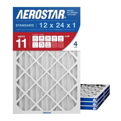 Aerostar 12x24x1 MERV 11 - 4 Count - Pleated HVAC, Furnace & Air Conditioner... 
