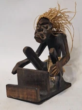 African Indonesian Tr1bal Primative 1Carved Wood Man  Business Card Holder 