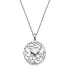 Sterling Silver Rhodium-plated Antiqued Sending You My Love Heart Necklace 18"